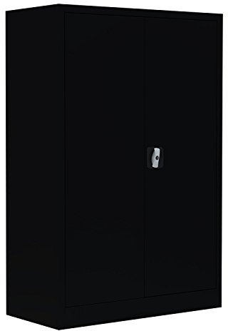 Flügeltürenschrank komplett montiert schwarz 120x92x42cm Metallschrank abschließbar Lagerschrank Aktenschrank 2 Fachböden 530329