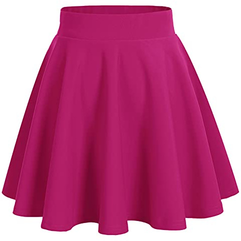 Bridesmay Mångsidig stretchig informell veckad kjol för damer, basic-minikjol, hög midja, skateboardkjol, cosplay, kort klockkjol, fuschia, S
