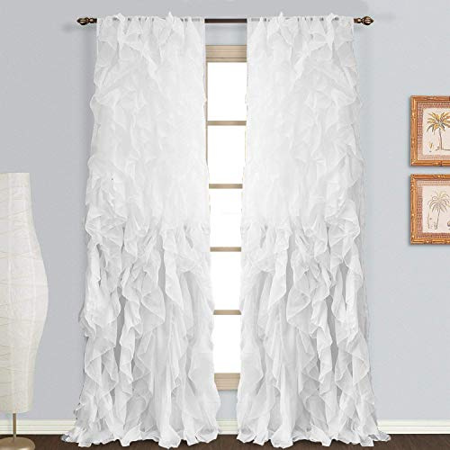 Rooney Sheer Voile Vertical Ruffled Window Curtain Panel (White, 2 Panels 50 x 84)