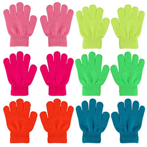 QKURT 6 Paar Magische Stretch Handschuhe,Voller Finger Kinder Warme Handschuhe Warme für 5~13 Jahre alte Kinder Mädchen Jungen