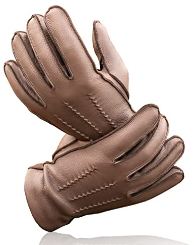 Royal Phoenix® Läderhandskar herr – mjuka hjortläder handskar fodrade med kashmir – läderhandskar män – vinterhandskar män av läder, BRUN, XL