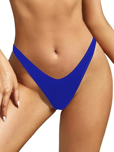 SHEKINI Mujer Bikini Tanga V Braguitas Traje de Baño Playa Ropa Interior Pantalones de Natación(S,Azul Real W)