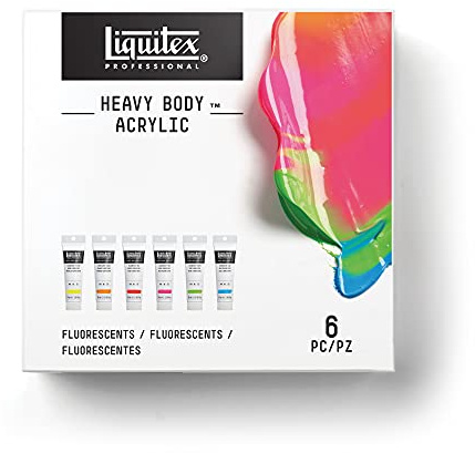 Liquitex 3699385 Professional Heavy Body Acrylic Paint in Artist Quality with Excellent Light Fastness in Butter Consistency, 6 Colours Set Fluorescent 59 ml (Pack of 6)