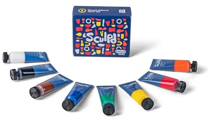 Sculpd Acrylic Paint Set, 8 x 22ml Tubes of Premium Coloured Acrylic, Heavy Body & Vibrant Colours, Paint on Air Dry Clay, Canvas, Ceramic, Fabric, Wood & More (Classic Tones)