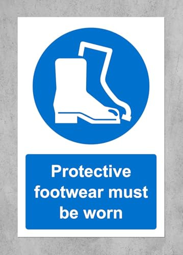 Protective footwear must be worn safety sign - Self adhesive sticker (300mm x 200mm)