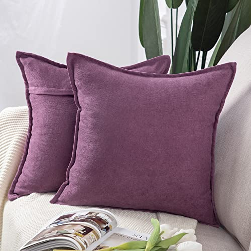 Madizz Set of 2 Short Chenille Throw Pillow Covers 18x18 Inch Purple Soft Decorative Cushion Cover for Sofa Bedroom Pillow Shell