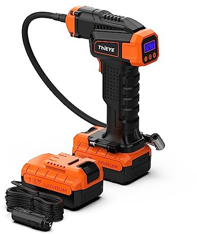 ThiEYE 20 V trådlös luftkompressor, 150 PSI bärbar elektrisk bildäck, kompressor med 10 000 mAh uppladdningsbart batteri, 12 V bilströmförsörjning, digital tryckdisplay, LED-ljus,