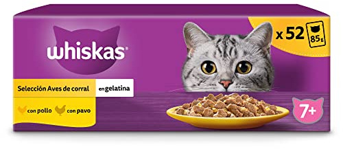 WHISKAS Senior 7+ Comida húmeda en gelatina Gatos Selección Aves - 13 x 4 bolsitas x 85g