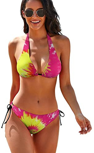 Lsjuee Costume da Bagno da Donna Sexy con Stringhe all'Americana, Costumi da Bagno, Bikini a Triangolo Tie-Dye