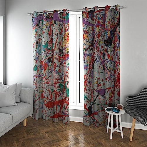 LANDOCROWN Abstrakte Splash Print Schlafzimmervorhänge Trendige Graffiti Verdunkelung Fenstervorhang Öse Wärmeisolierte Fenstervorhänge 160 x 132 cm