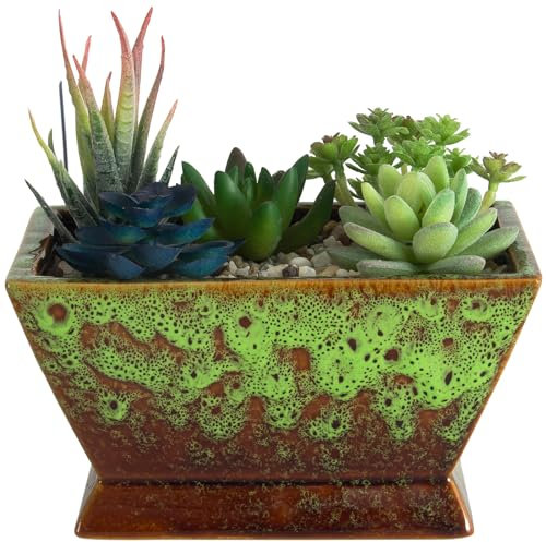 ARTKETTY Plant Pots - Large Succulent Planters Pots with Drainage, Ceramic Pots for Indoor Outdoor Cactus Plants Glazed Bonsai Flower Planter Container for Desk Windowsill Decor