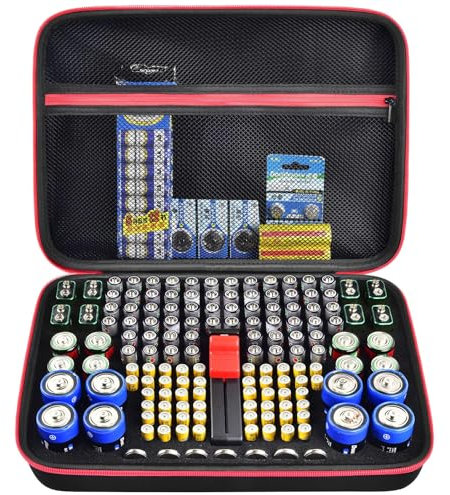 Grapsa Batteriebox Batterie Aufbewahrungsbox, Batterien Organizer Tasche mit Batterietester Hält 150+ Batterien Unterschiedlicher Größe für AA AAA 9V C D Lithium 3V LR44 CR2032 CR1632 (Nur Schachtel)