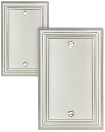 ZILLSEA Decorative Framed Design Switch Plates Outlet Covers, Duable Metal Wall Plates (Satin Nickel/1 Blank 2 Pack)