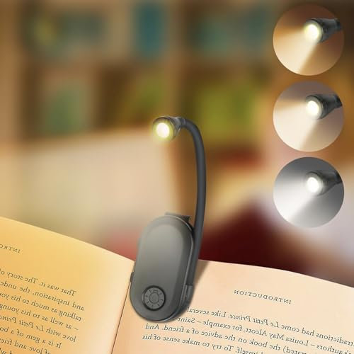 TOZKZO Reading Light, Book Light Rechargeable 3 Eye-Protecting Modes Reading Lamp (White/Warm/Natural), 360°Flexible Gooseneck Clip on Reading Light