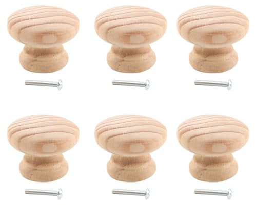 Housoutil Lot De 6 Boutons De Porte En Bois Massif Style Nordique Avec Vis, Diamètre 40mm Boutons De Portes Pour Placards, Poignée De Placard Aux Et Armoires