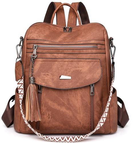 Rcrirth PU Leather Backpack Purse for Women, Brown | Fashion Tassel, Crossbody Shoulder Bag, Suitable for Travel, Weekend Vacations, and Daily Use