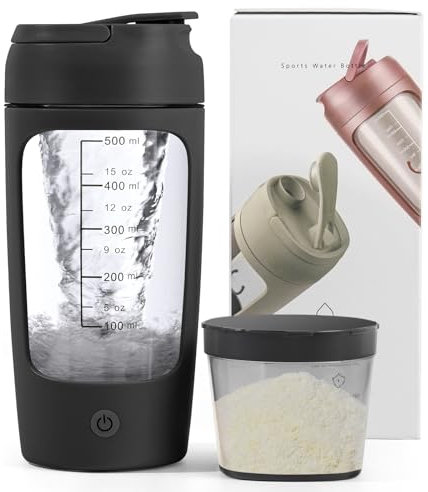 Shaker Proteine Elettrico, 650 ml, frullatore elettrico per frullati proteici ricaricabile USB C, Tazze Shaker Ricaricabili, Protein Shaker Bottle con Vano Portaoggetti, per Frullati Proteici (Nero)