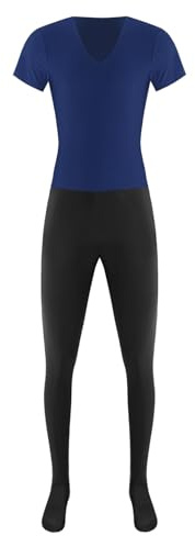 inlzdz Herren Ballettanzug Trikot Kurzarm Jumpsuit Overall mit V-Ausschnitt Unitards Einteiler Tanzbody Gymnastikanzug Männer Ballett Tanz Outfit Navy blau L