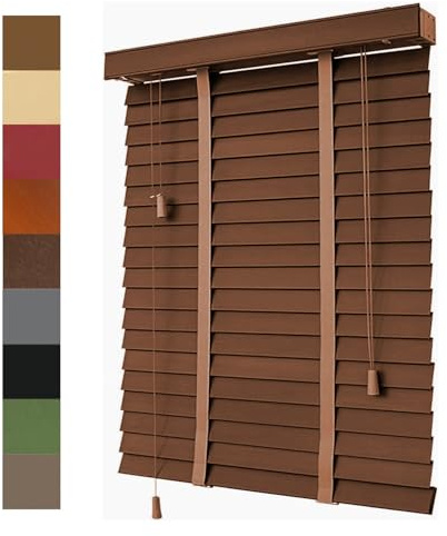 Store Venitien Interieur, Store Venitien en Bois Naturel/Blanc/Marron/Noyer, Store Bois à Lamelles pour Fenêtres，Stores Horizontaux Occultants 60cm 80cm 90cm 75cm 65cm Largeur(Brown)