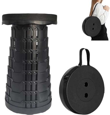 Garegce Portable Telescoping Stool, Collapsible Folding Stool Retractable Lightweight Plastic Yet More Sturdy for Camping Garden Travel Fishing Hiking BBQ Outdoors Indoors - Black