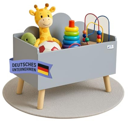 Coemo Spielzeugkiste Grau Kinderzimmer Lilo 28x58x44 cm – Aufbewahrungskiste mit Wolkenoptik, robuste MDF-Konstruktion, Holzfüße, skandinavisches Design, abgerundete Ecken, leicht zu reinigen