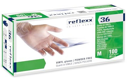 Reflexx R36 - Gants en vinyle sans poudre, M, transparent, 100