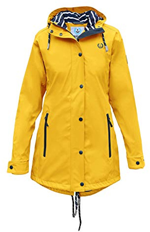 MADSea Damen Regenmantel Friesennerz 620 | halblanger wasserdichter Regenparka | winddicht mit maritimen, weiß/blauen Innenfutter, Gelb, Größe:48