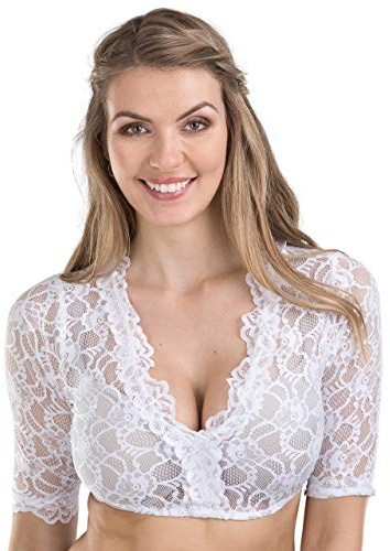 Schöneberger Trachten Couture Elegant & Exclusive Dirndl Blouse lace White/Transparent - Dirndl Blouse Windrose (US:16 (EU48), White)