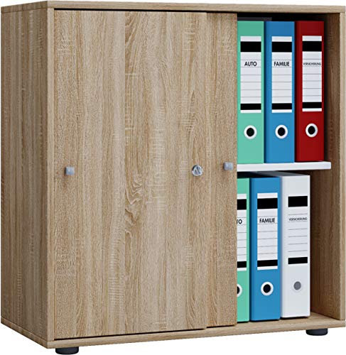 VCM Büroschrank mit 2 Fächern | moderner Aktenschrank mit Schiebetüren | Maße ca. B. 70 x H. 73 x T. 37 cm – Lona 2-Fach Sonoma-Eiche