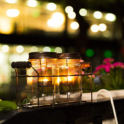 Diamond Star Glass Candle Lantern Holder Mason Jar Tealight Candle Runner with Metal Holder Insert (8.5 X 3.5 X5.5)