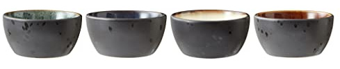 BITZ Schalenset, Kleine Schalen/Schüsseln aus Steingut, Durchm. 10 cm, Höhe 5 cm, 4er-Set, Schwarz/Mehrfarbig