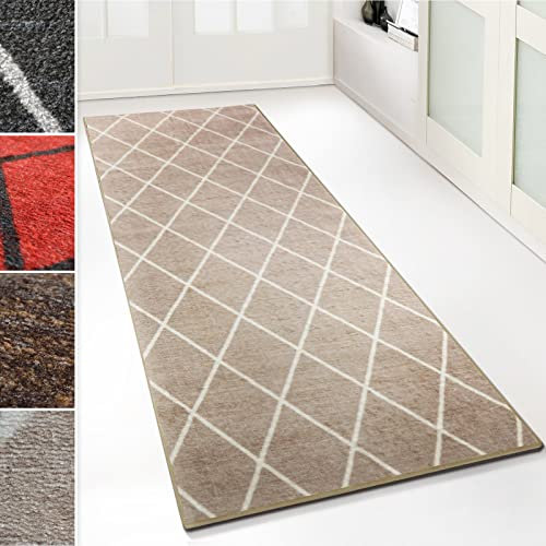 Floordirekt Teppich-Läufer Cosenza | Modernes Rauten-Design | Hochwertige Verarbeitung | Rutschhemmender Gelrücken | Erhältlich in 5 Farben & vielen Größen (80 x 350 cm, Beige)