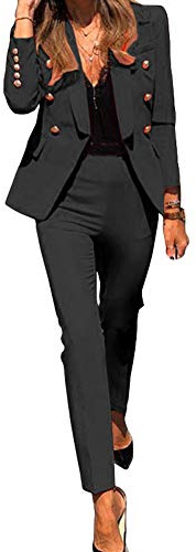 GuoCu Damkostym set, 2 delar elegant byxdräkt, smal passform kavaj med kostymbyxor för kontor bröllop, vår sommar enfärgad affärsklädsel tvådelad fritidsklädsel, byxor kavaj, Kläder