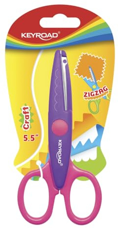 Ciseaux pour enfants en plastique - Taille 14 cm - Couleur : vert et orange - Ciseaux pour enfants avec pointe ronde et lame en zigzag - Matériel scolaire idéal pour travaux manuels - Keyroad