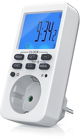 CSL - Zeitschaltuhr digital - mit LCD-Display Beleuchtet - 10 konfigurierbare Programme - LED-Statusanzeige - Zufallsschaltung - 12 24h-Modus - Wochenzeitschaltuhr - 3680W