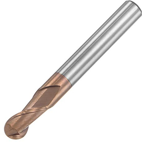 sourcing map Ball Nose End Mill 3mm Tip Radius Solid Carbide AlTiSin Coated CNC Router Bits 2 Flute Spiral Milling Cutter HRC55 with 6mm Shank 50mm (2-inch) Length