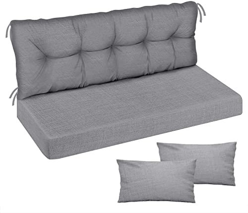 Ferocity Auflage für Hollywoodschaukel 150x50x50 Gartenbankauflage und 2 Kissen Palettenauflage Bankauflage Sitzkissen und Rückenkissen Polsterauflage Matratze Gartenpolster Glatt-Pik Flachs [133]