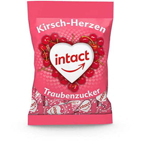 intact (Kirsch-Herzen) Traubenzucker im Beutel • 75g Traubenzucker Bonbons einzeln verpackt • 100% Vegan