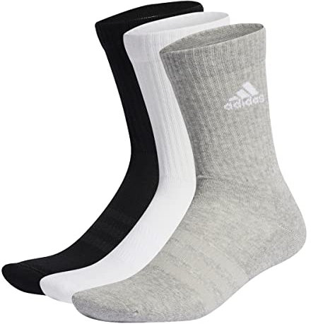 adidas Unisex - Adulto Cushioned Crew Socks 3 Pairs, Medium Grey Heather / White / Black, 10.5-12.5