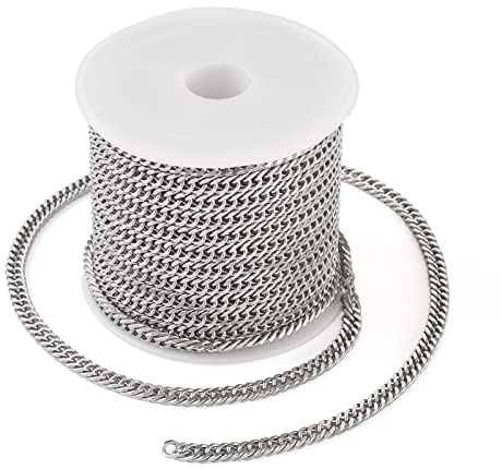 Bestewelry Catena a maglia barbazzale in acciaio inox 304 non saldata con catena a bobina per uomini e donne creazione di gioielli
