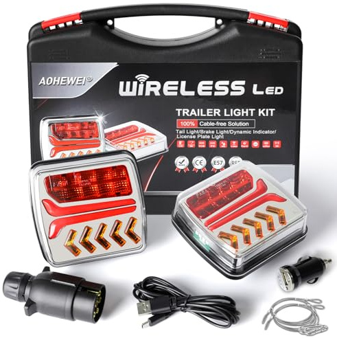 AOHEWEI Feux arrière de remorque sans fil LED Feux arrière de camion magnétiques sans câble 12 V approuvés ECE avec prise 7 broches pour remorque, camion, caravane ou camion