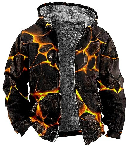 LUNULE Herren Fleecejacke Pilotenjacke Hoody Mit Kapuze 3D Druck Teddy Fleece Gefüttert Hoodie Jacke Winter Dicke Plüsch Innenfutter Kapuzenjacke