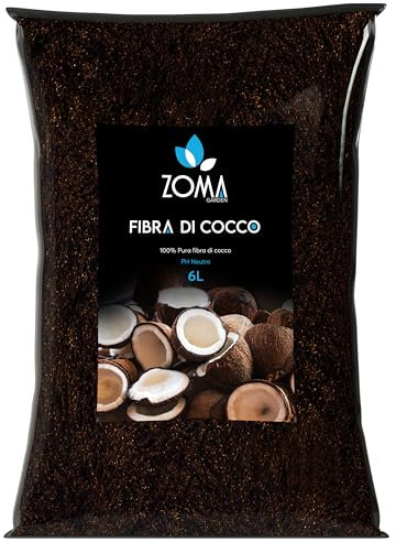 ZOMA Fibra di cocco per piante di qualità superiore, Terriccio universale composto al 100% di fibra di cocco pura, Terra per piante professionale ideale per coltivazione idroponica - 6 Litri