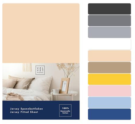 VelvetHome Spannbettlaken 90x200cm 100% gekämmte Baumwolle Markenqualität Oeko-TEX 100 Bettlaken Spannbetttuch Jersey 90x200 Creme