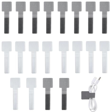 Lot de 40 Clip Cable Auto-Adhésives à Crochets et Boucles,Attaches de Câbles à Crochets et Boucles,Organisateur de Cable de Chargeur Adhésif,Support de Câbles pour Mur,Sous le Bureau,Bureau