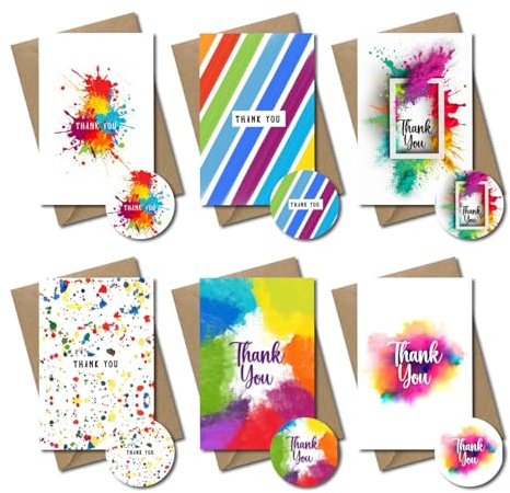 PALAAKK 24-Pack Thank You Cards Multipack with Envelopes and Free Stickers - Blank Watercolor Greeting Cards for Weddings, Teachers, Kids, Baby Showers, Christmas, and Birthdays