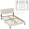 UISEBRT Polsterbett 140 x 200 cm – Bettrahmen mit Knöpfen, Plattformbettgestell mit gepolstertem Kopfteil aus Samt, Holzlattenstütze, Doppelbett für Erwachsene, Modernes Design (Beige)