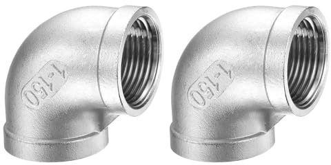 sourcing map 2pcs 304 Stainless Steel 90 Degree Elbow Fittings NPT 1 Female to Female Threaded Adapter Pipe Fitting for Connecting Water Pipe Air Hose PVC Tube Cast Coupling