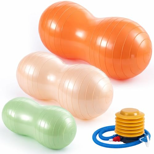 Jexine 3 Pcs Peanut Ball Set for Kids Therapy Yoga Balance Exercise Ball for Pregnancy & Home Gym, Includes 1 Pump & Different Size Options (Boho Color)