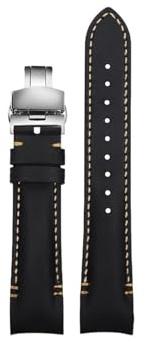 Gebogenes Ende 22mm 20mm Leder Uhrenarmband passend for Tudor Black Bay/Seiko/Casio/Armani/Hamilton(Black-Silver Folding,20mm)